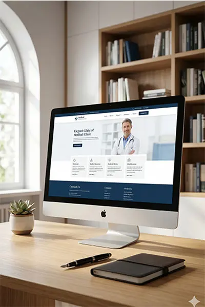 Επαγγελματική κατασκευή ιστοσελίδας σε iMac, πακέτο Presence από το Blogsuccess στη Ρόδο για ελεύθερους επαγγελματίες.